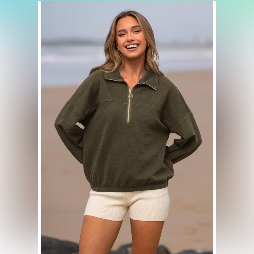 NWT Women’s Pretty Garden Sweatshirt Half Zip Collar Pullover Oversized SZ S - Picture 2 of 10